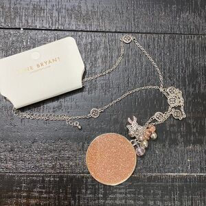 Lane Bryant NEW Pink Glitter Long Silver Tone Necklace!